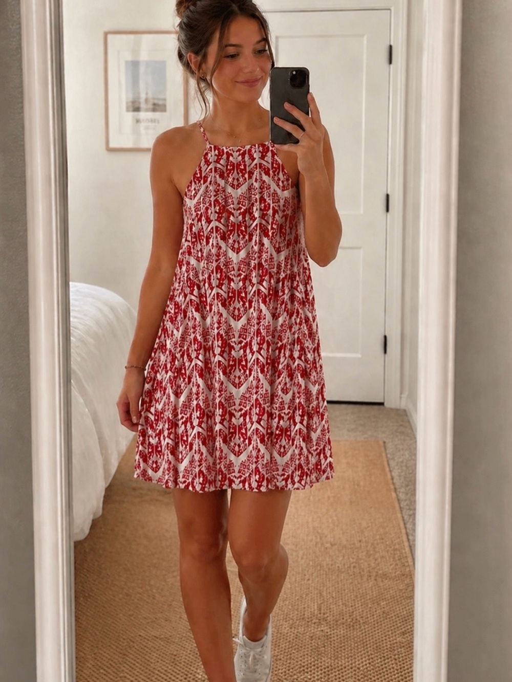 Everly Sundress Spaghetti Strap Sleeveless Lightweight Flowy Boho Red Size L
